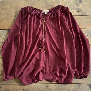 Michael Michael Kors Burgundy Grommet Neck Zip Blouse XL